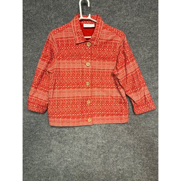 Liz Claiborne First Issue Jacket Women's XL Red Geometric Patterned Jacket - Picture 9 of 16